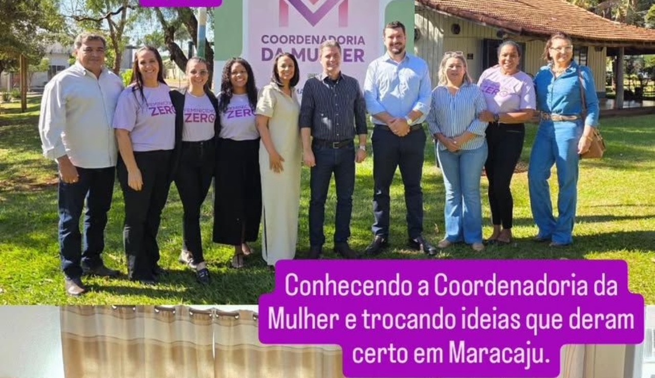 Na coordenadoria da Mulher em Maracaju, prefeito de Nioaque, junto com sua equipe,  recebidos pelo prefeito Marcos Calderan (Foto Divulgação)
