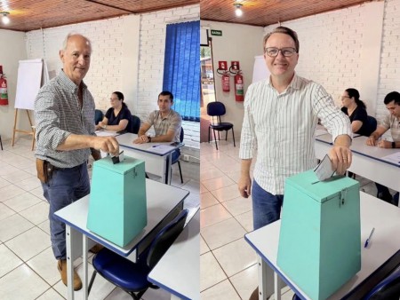 Produtor rual Celso Villani  e Alex no momento da votação
